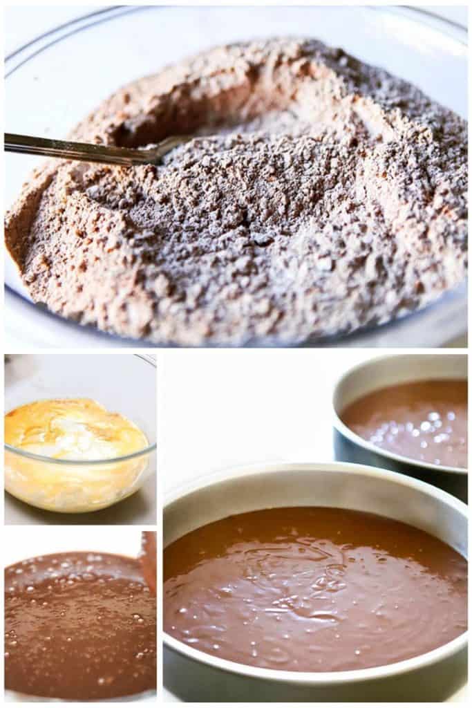 a compliation of pictures of dry cake ingredients.