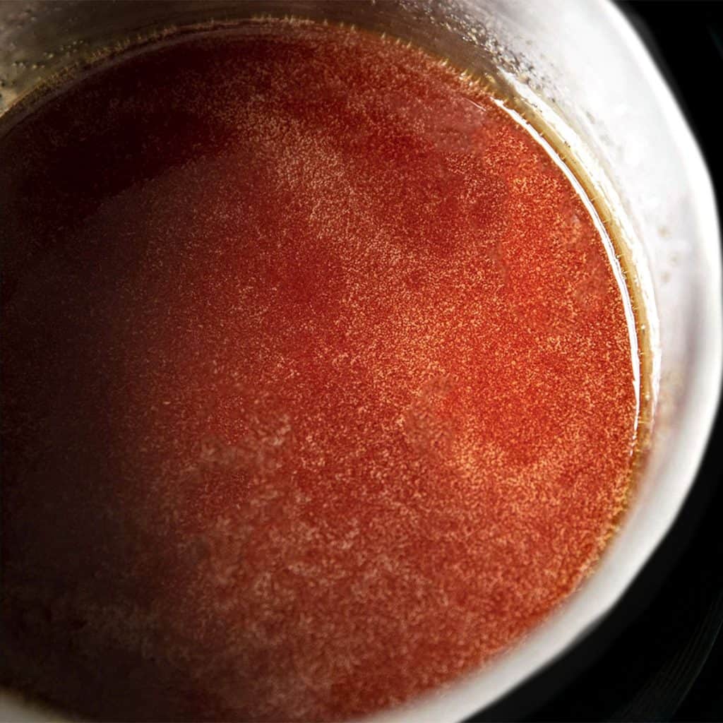 Melted sugar in a pan