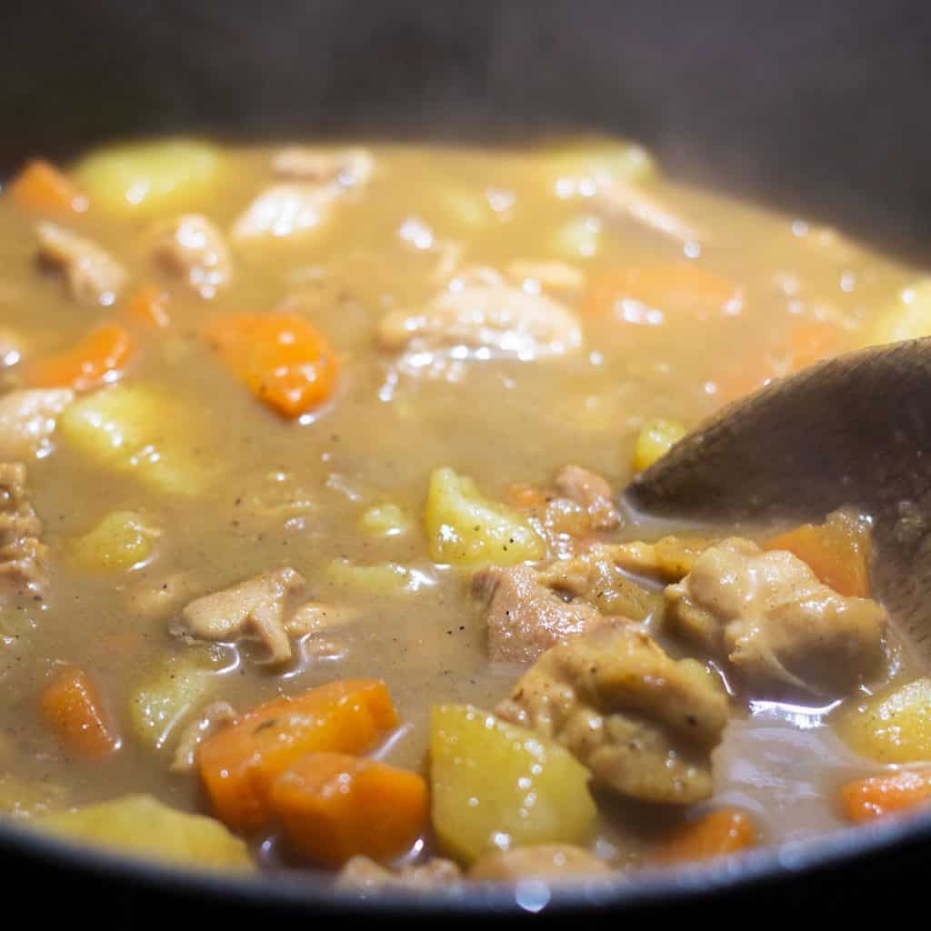 the finished curry in the pot
