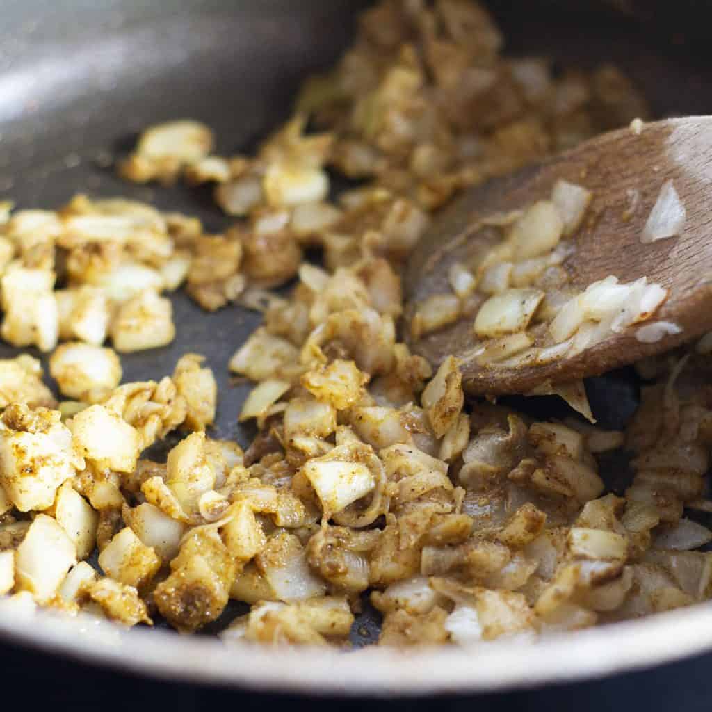 curry powder added to the onion mixture