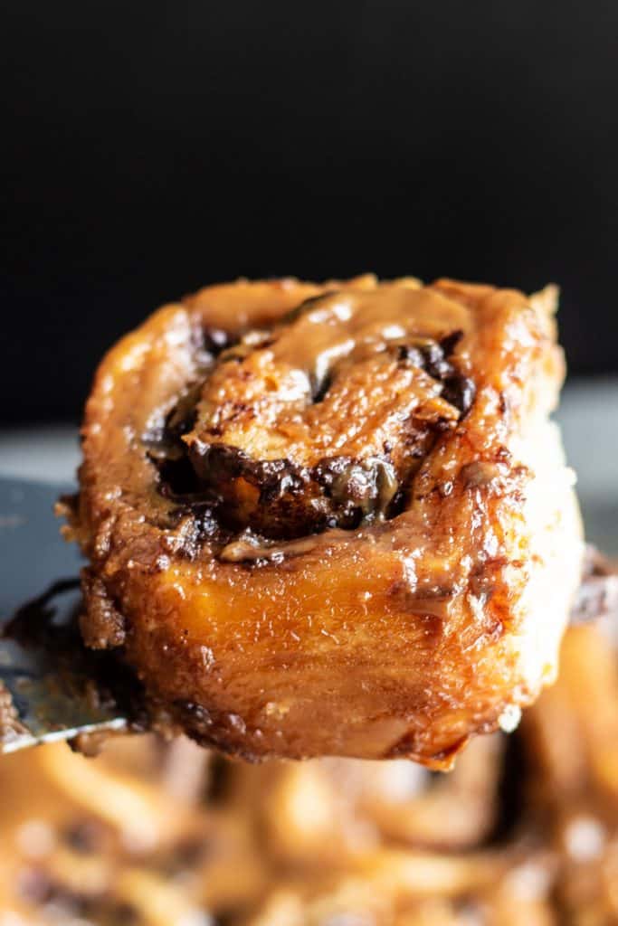 An outrageous sticky bun ready to eat
