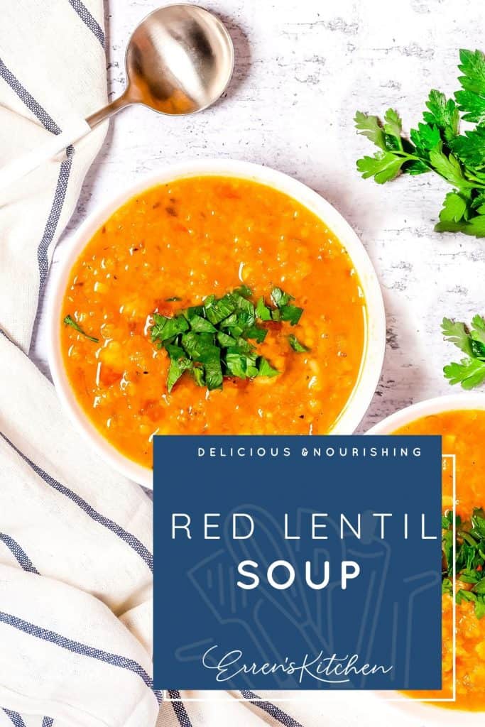 a bowl of red lentil soup with chopped cilantro on top