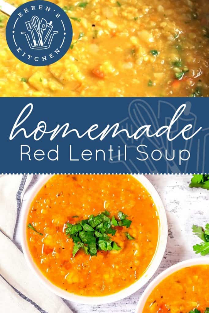a bowl of red lentil soup with chopped cilantro on top