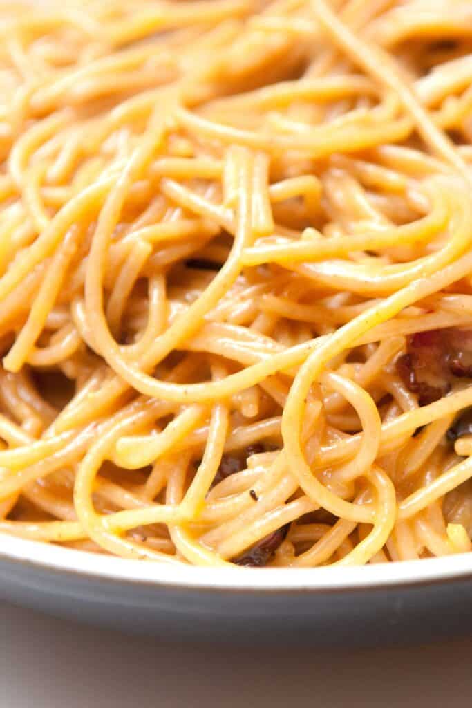 the pan of freshly cooked Spaghetti Alla Carbonara