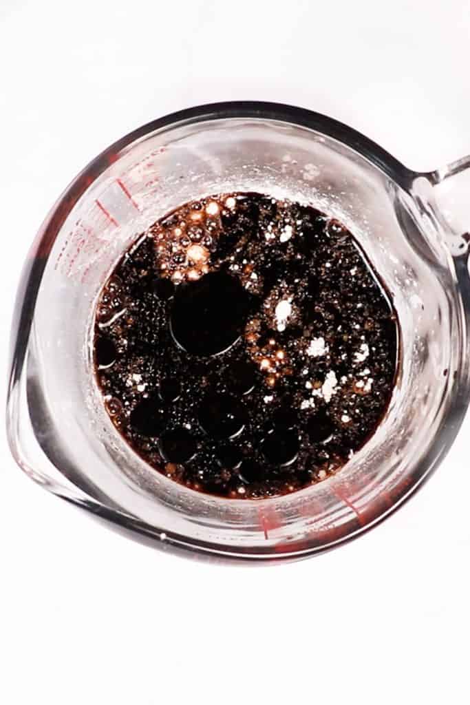 the wet ingredients added to the dry