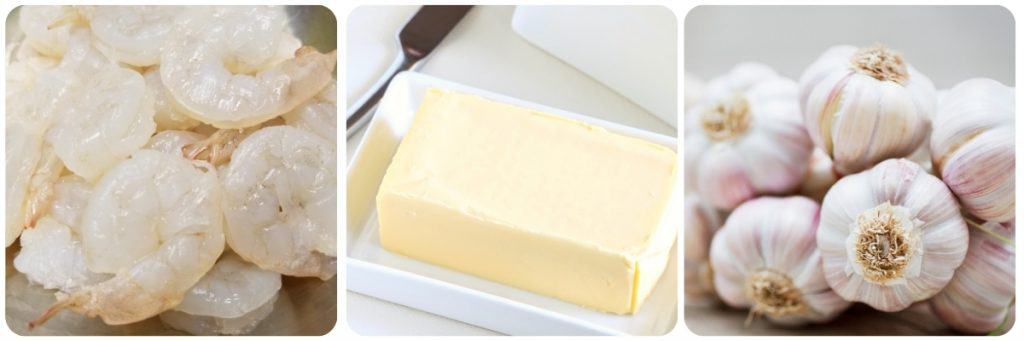 photos of butter, shrimp, and garlic
