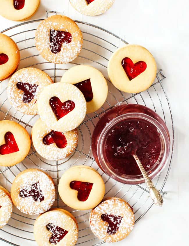Traditional Linzer cookies with raspberry jam
