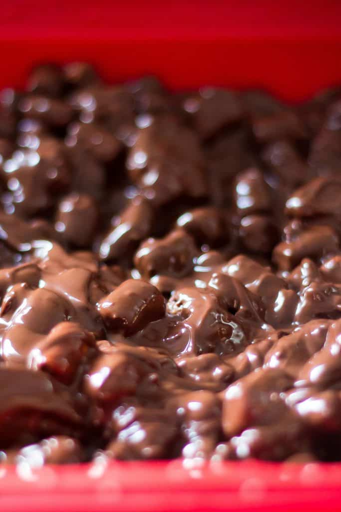 the rocky road mixture spread into the pan