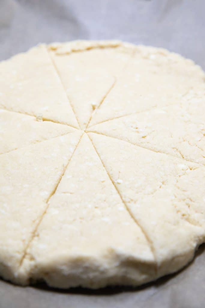 The scone dough scored