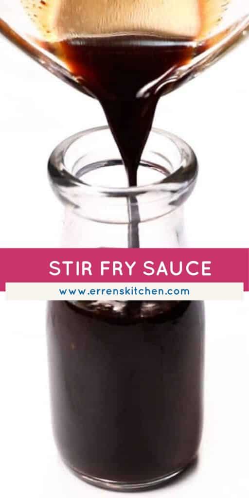 stir fry sauce being poured into a bottle