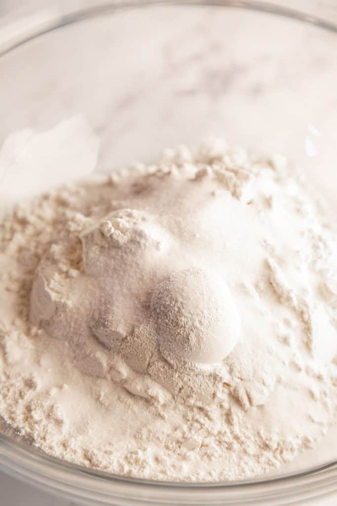 flour, sugar and salt in a mixing bowl