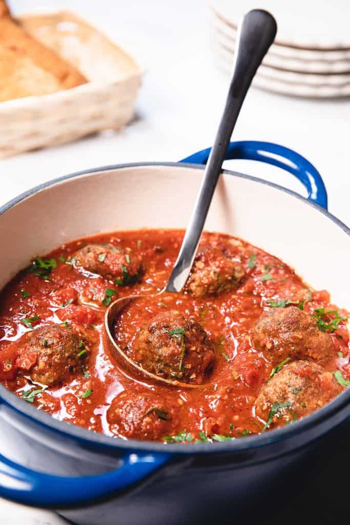 oven baked meatballs in sauce ready to serve