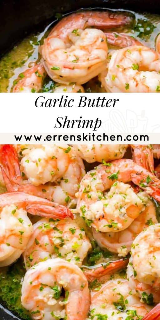 garlic butter shrimp in a pan ready to serve
