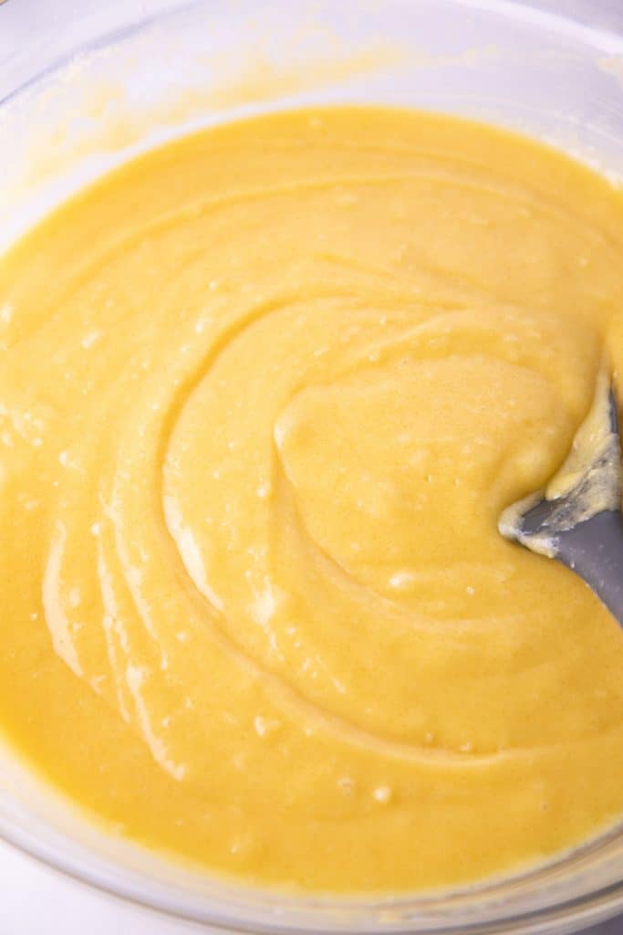 the cake ingredients combined into a batter
