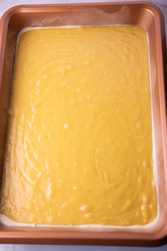 batter poured into a sheet pan