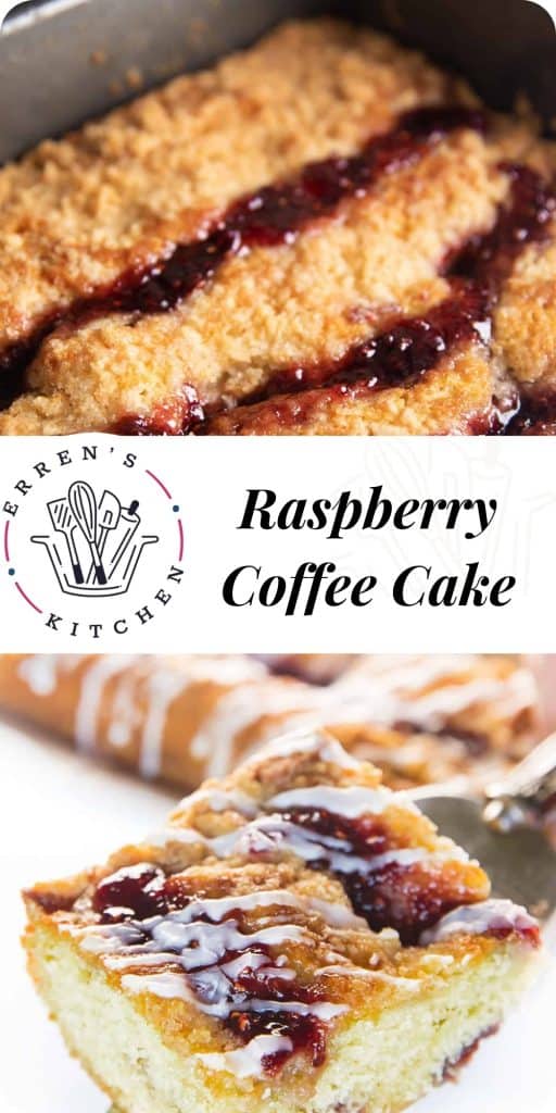 a piece of raspberry coffee cake ready to eat