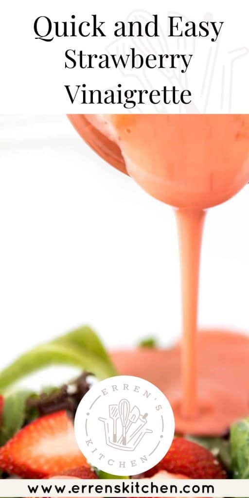 strawberry salad dressing being poured onto a salad