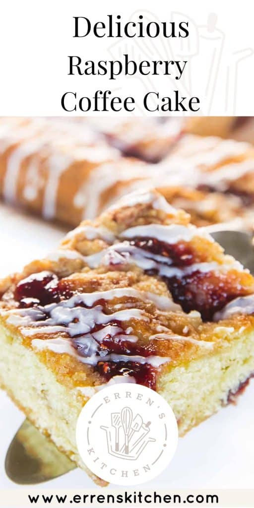 a piece of raspberry coffee cake ready to eat