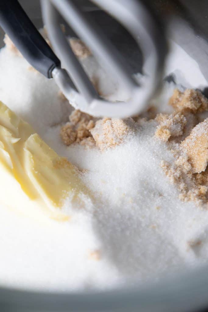 butter and sugar in a mixing bowl