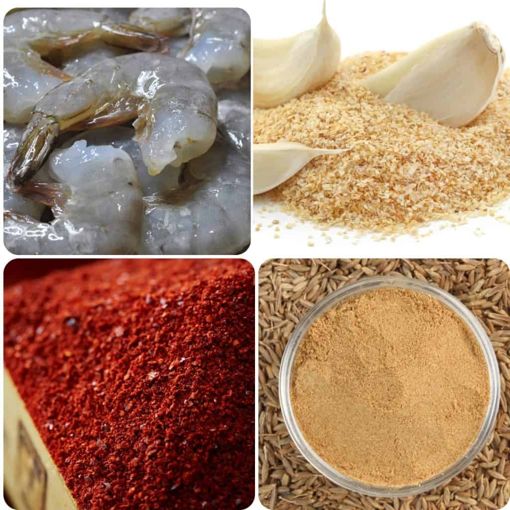 raw shrimp, garlic powder, chili powder and cumin