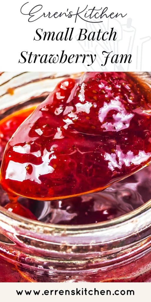 Strawberry jam being spooned out of a jar