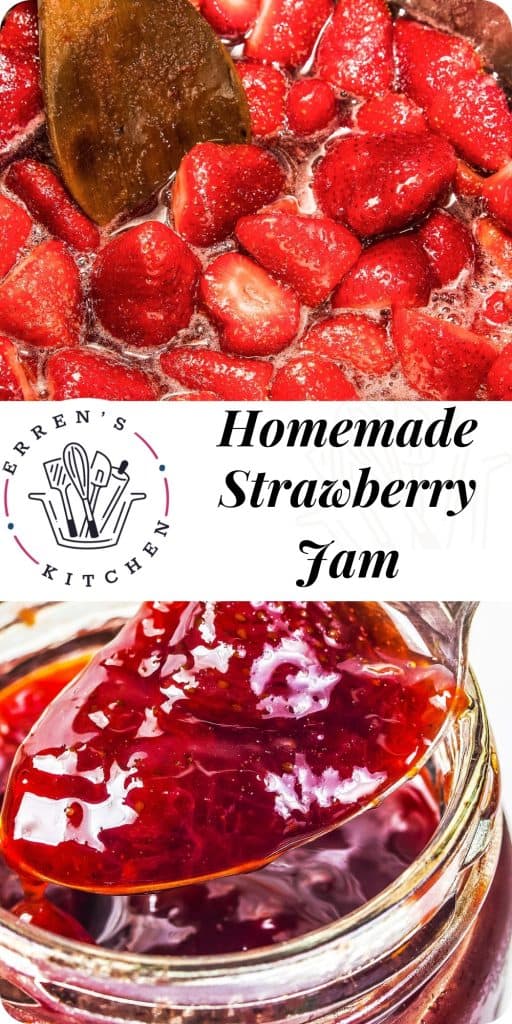 Strawberry jam being spooned out of a jar