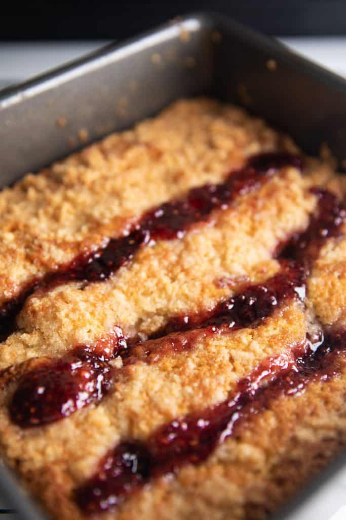 raspberry coffee cake straight from the oven