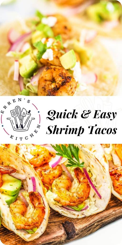 shrimp tacos on a wood serving platter
