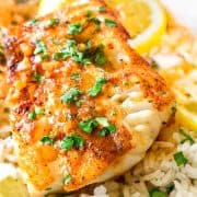cod in butter and garlic with parsley