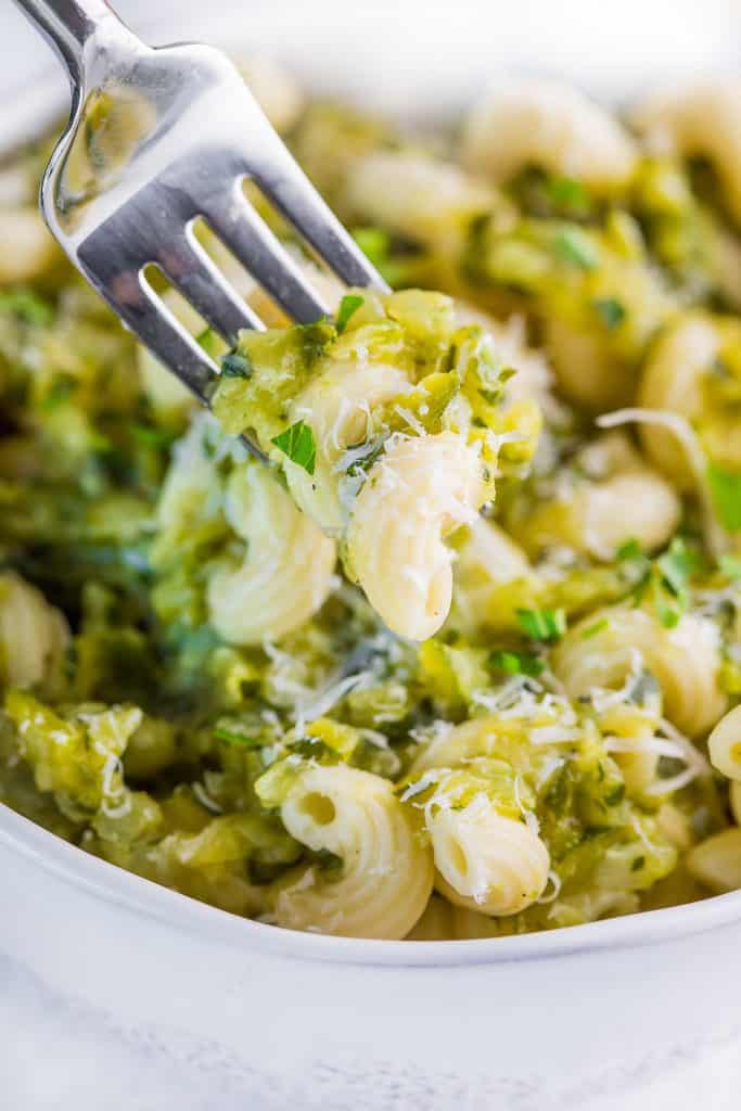 zucchini pasta with a fork in it