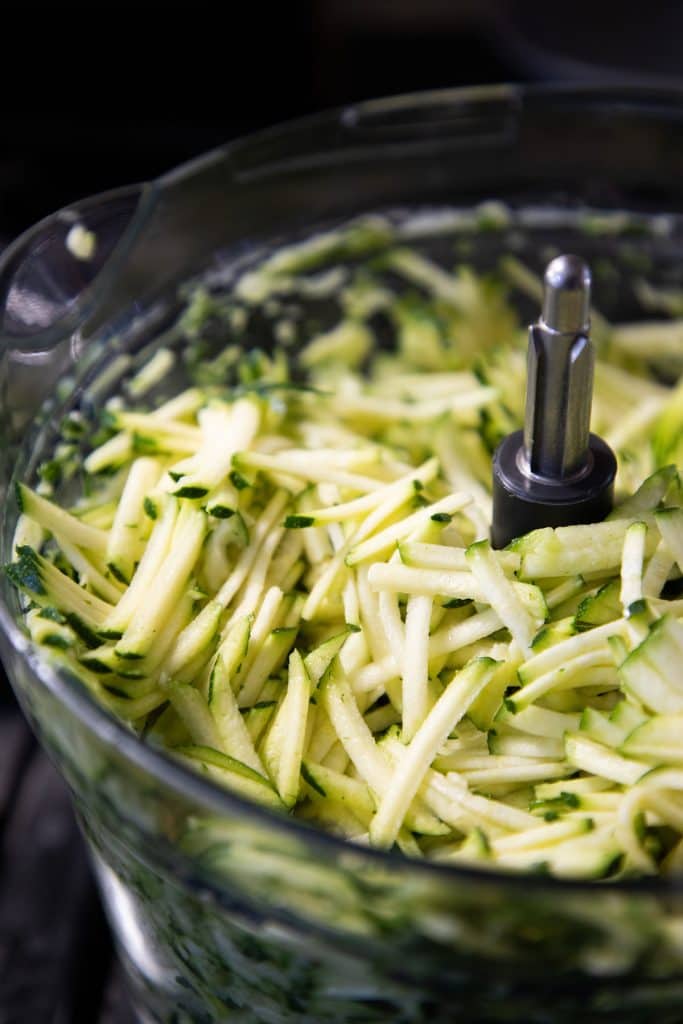 shredded courgettei in a mixer