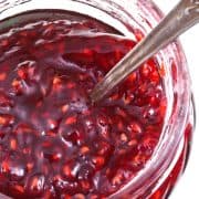 top view of jar of raspberry jam