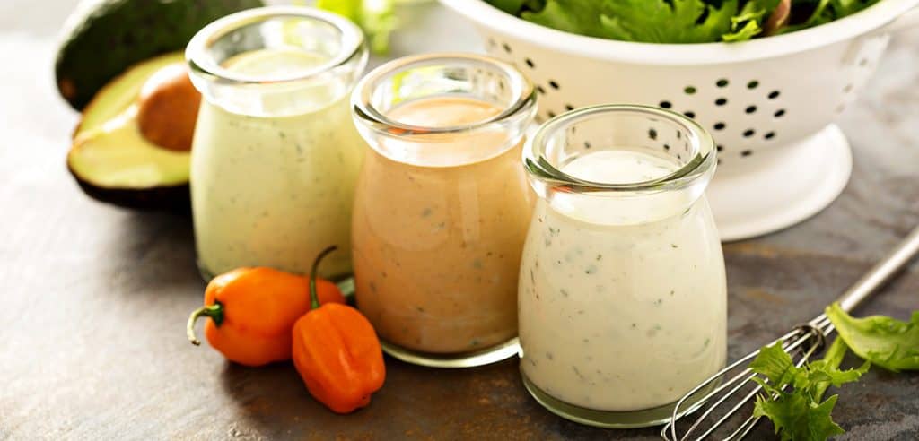 Homemade ranch dressing variety in small jars