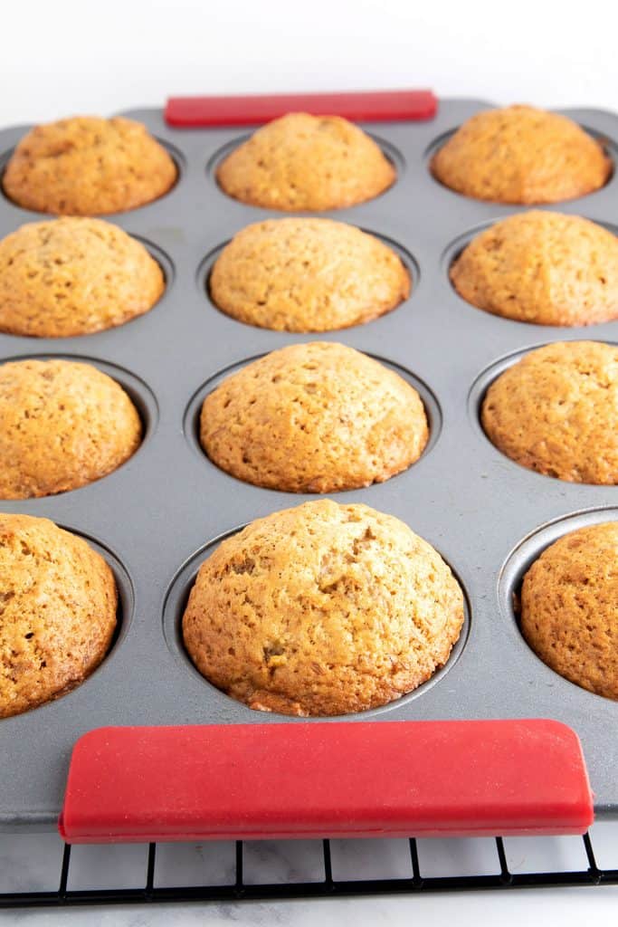 banana bread muffins straight out of the oven