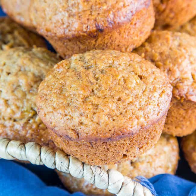 a basket of banana bread muffins
