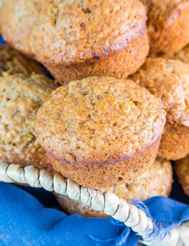 a basket of banana bread muffins