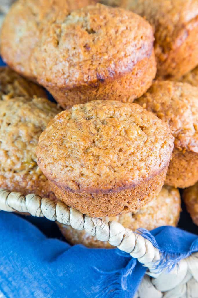 a basket of banana bread muffins