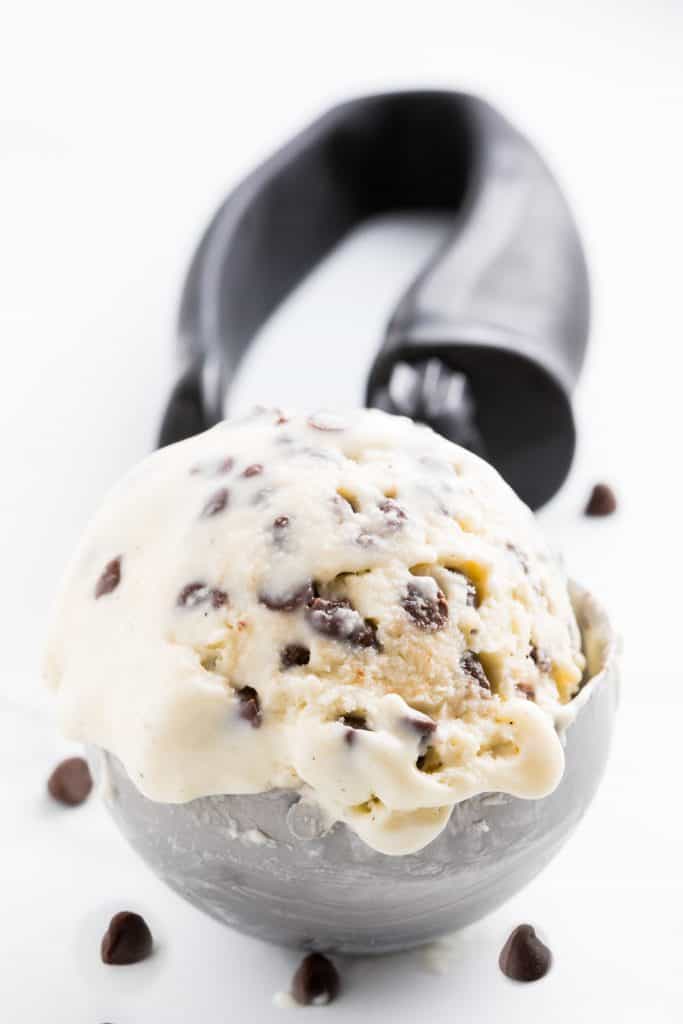 a scoop of chocolate chip ice cream