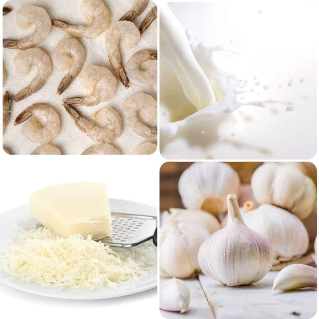 shrimp, cream, grated cheese and garlic