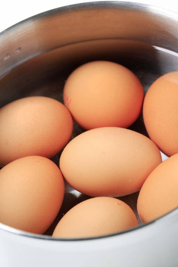 eggs in a pot covered with water