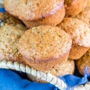 a basket of banana bread muffins