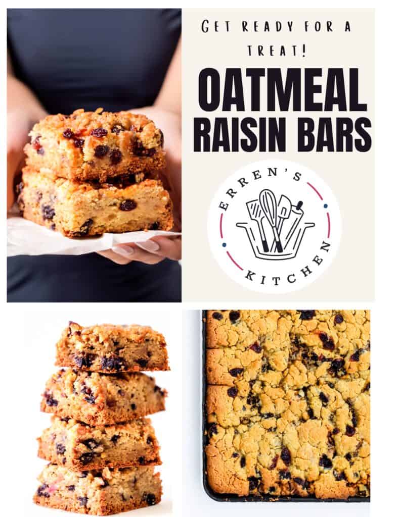 A Pinterest pin showing various photos of Oatmeal Raisin Bars