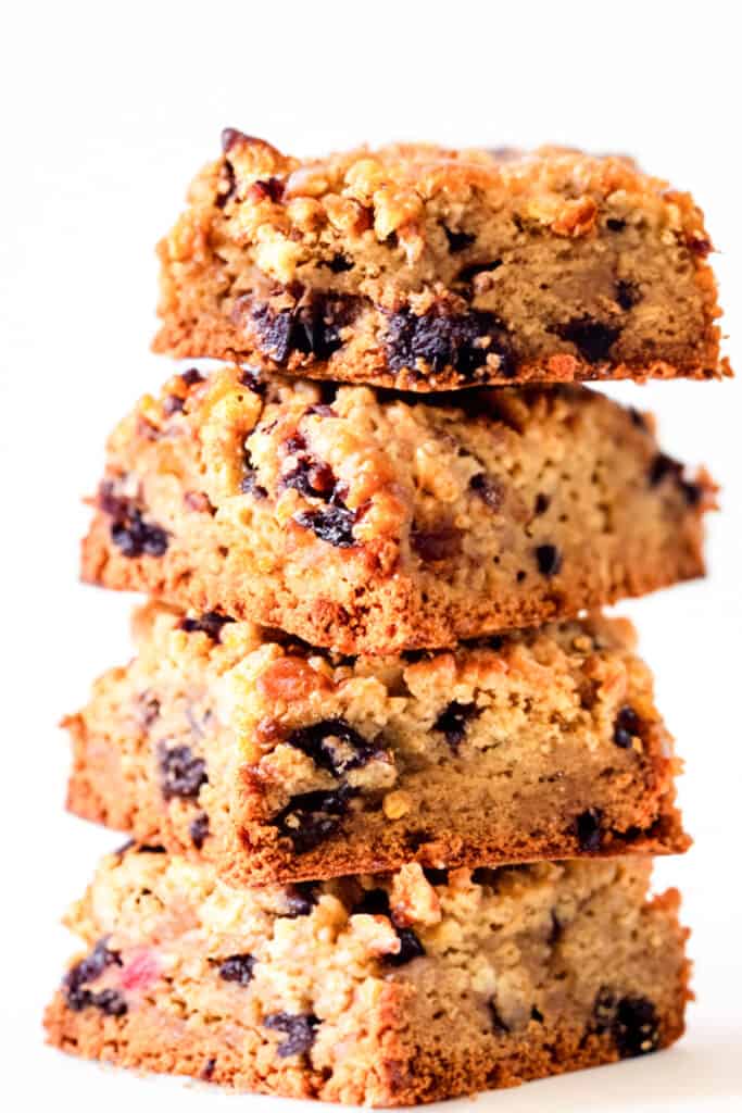 a stack of four golden brown Oatmeal Raisin Bars.