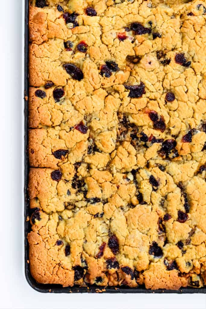 a pan of oatmeal cookie bars fresh from the oven