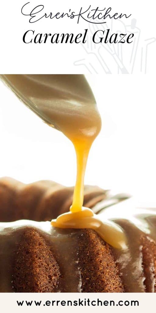 caramel being poured onto a cake