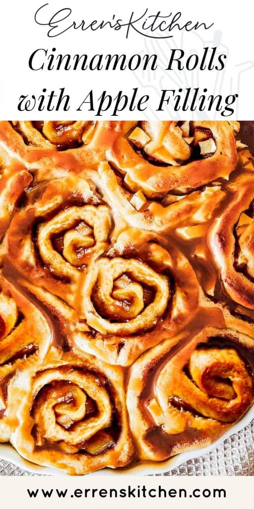 overhead shot of cinnamon rolls with apple pie filling