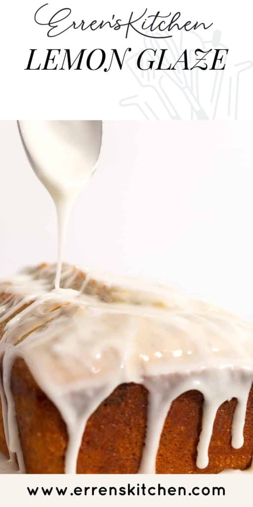 lemon glaze being poured onto a cake
