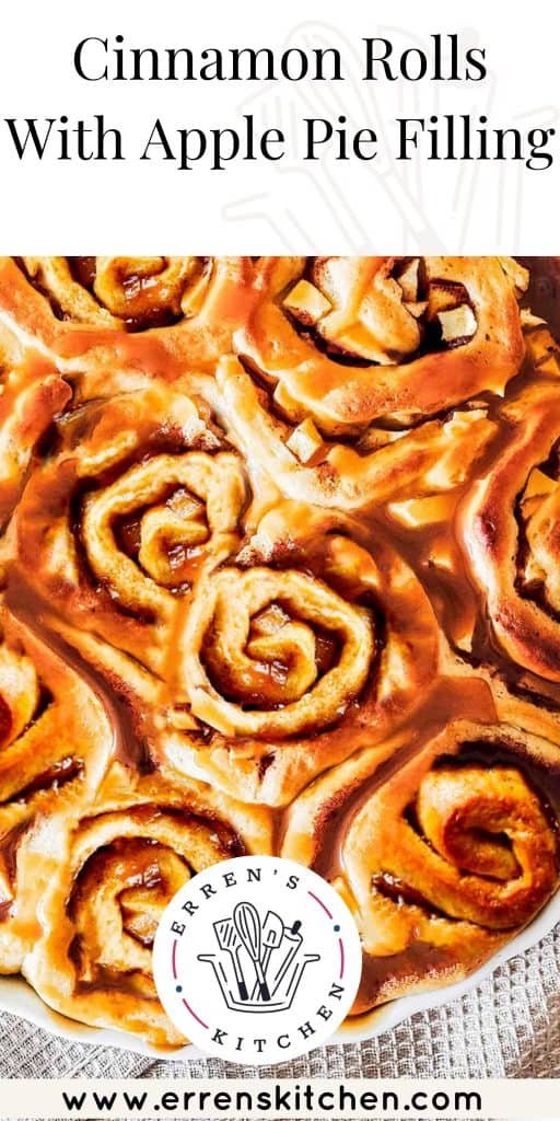 overhead shot of cinnamon rolls with apple pie filling