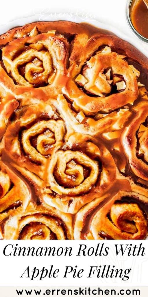 overhead shot of cinnamon rolls with apple pie filling