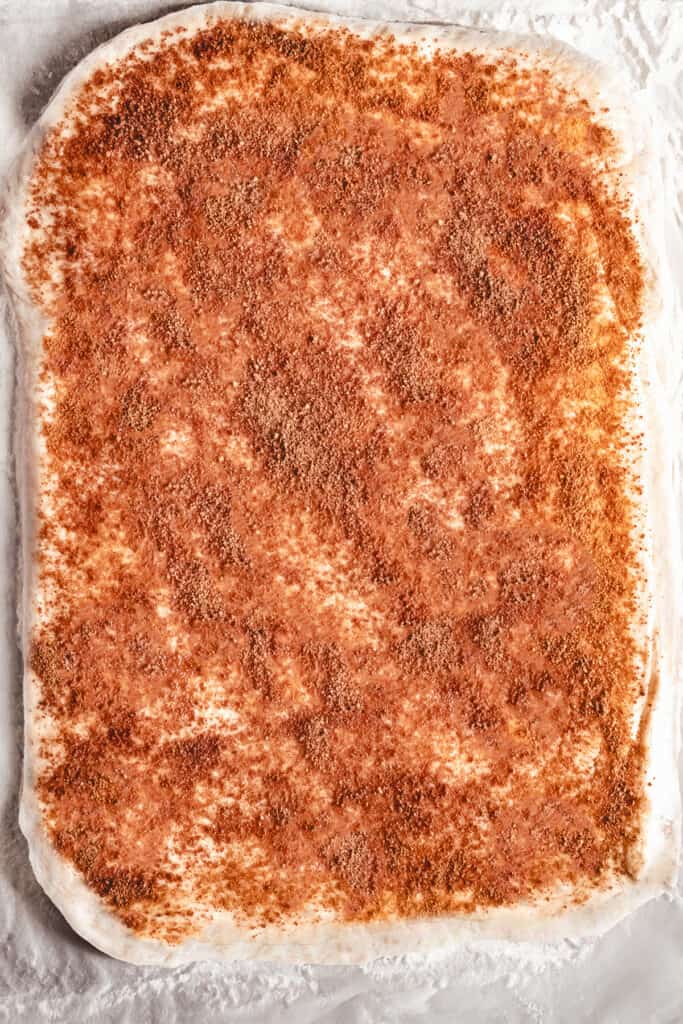 the cinnamon mixture on the dough.